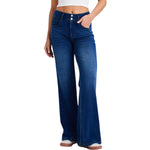 Mid-Rise Washed Knit Denim Flare Jeans