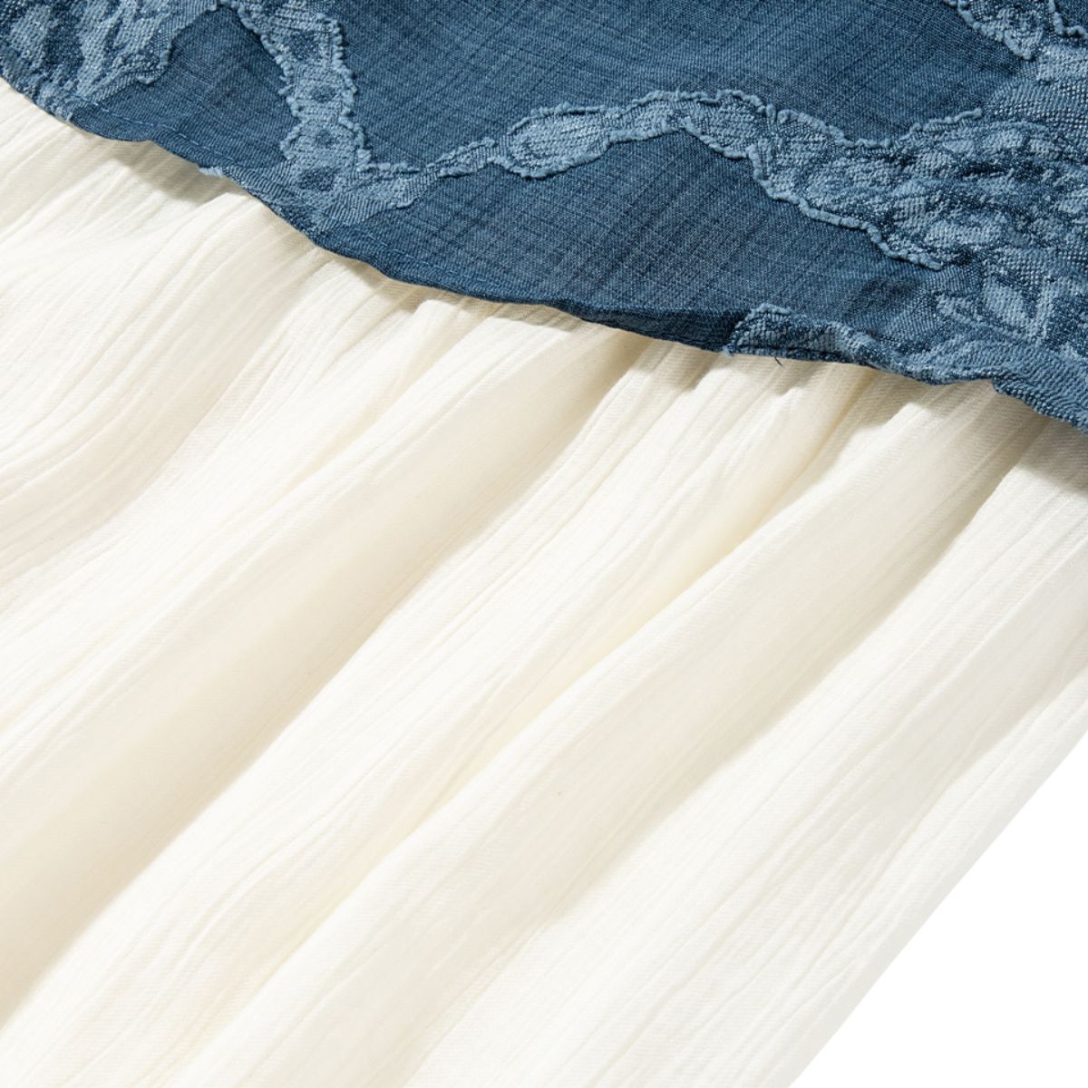 Sleeveless Patchwork Jacquard Denim Midi Dress