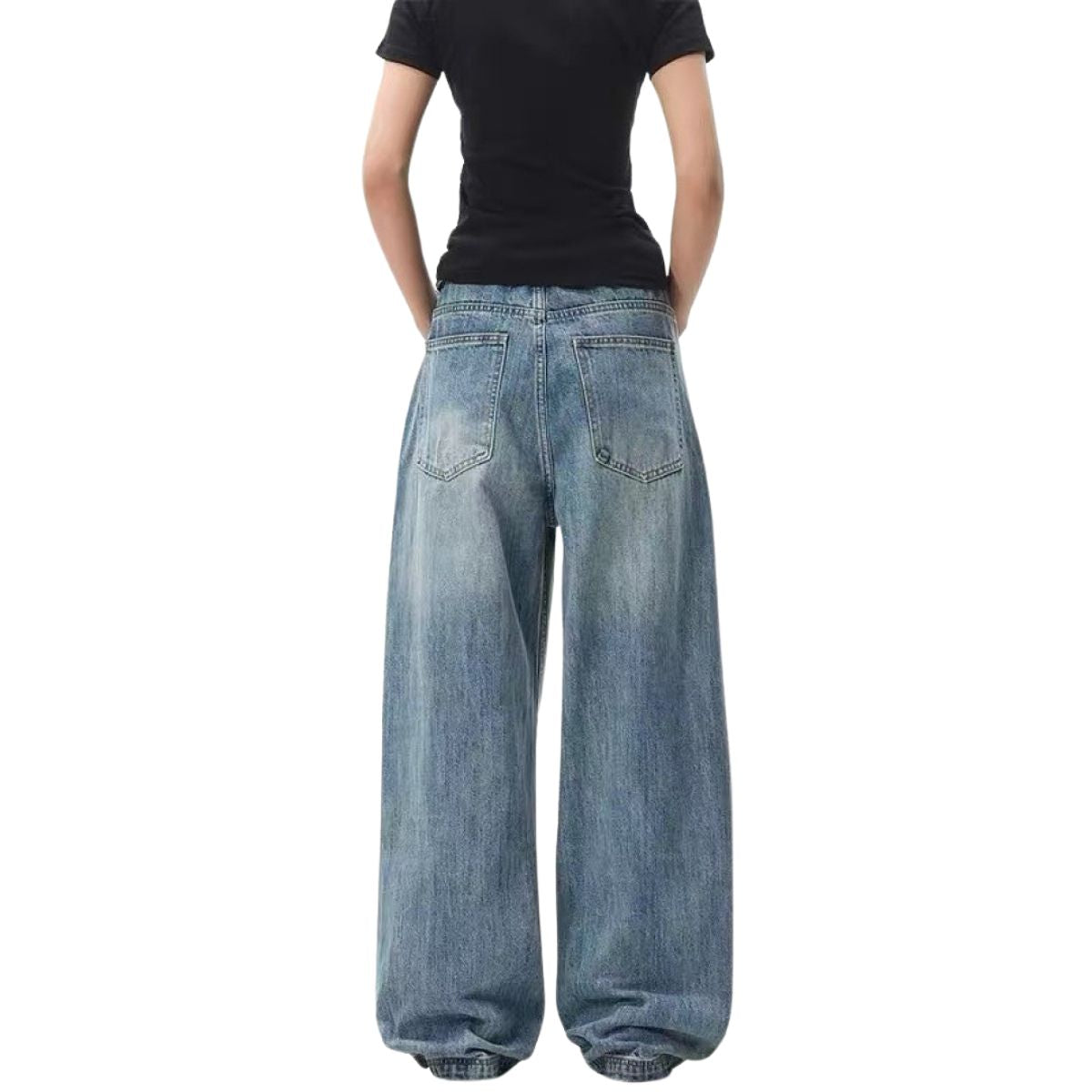 Retro Light Wash Oversized Straight Leg Denim Jeans