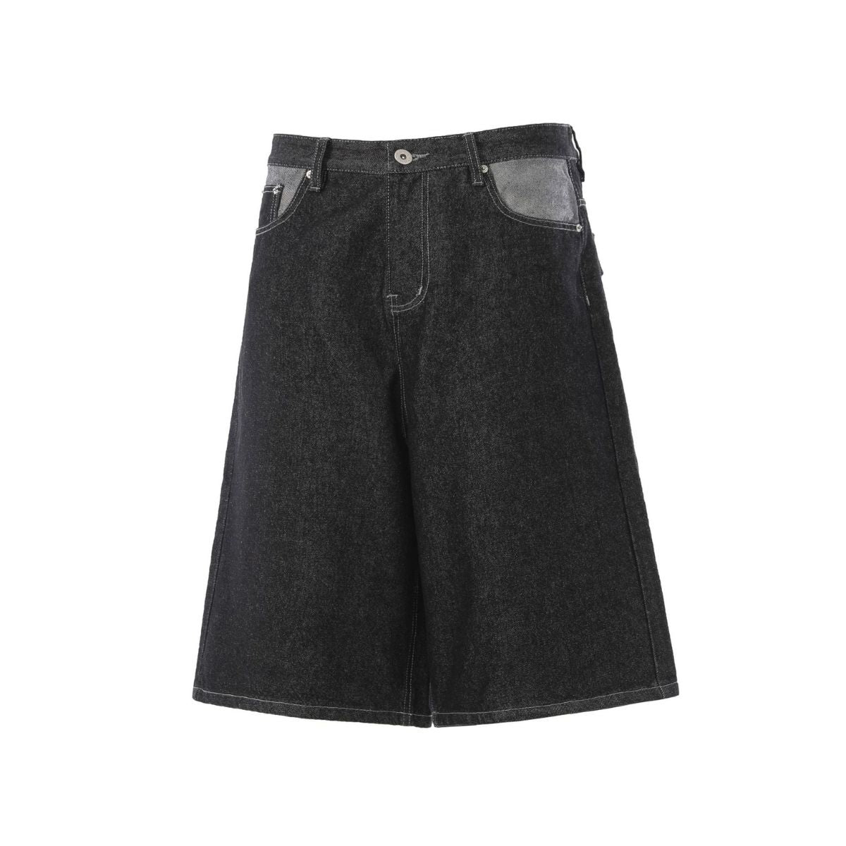 Raw Black Contrast Pocket Denim Bermuda Shorts