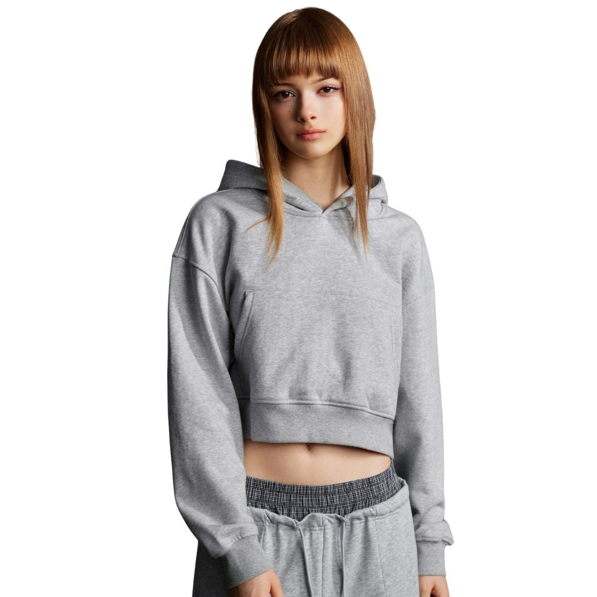 Solid Kangaroo Pocket Crop Hoodie