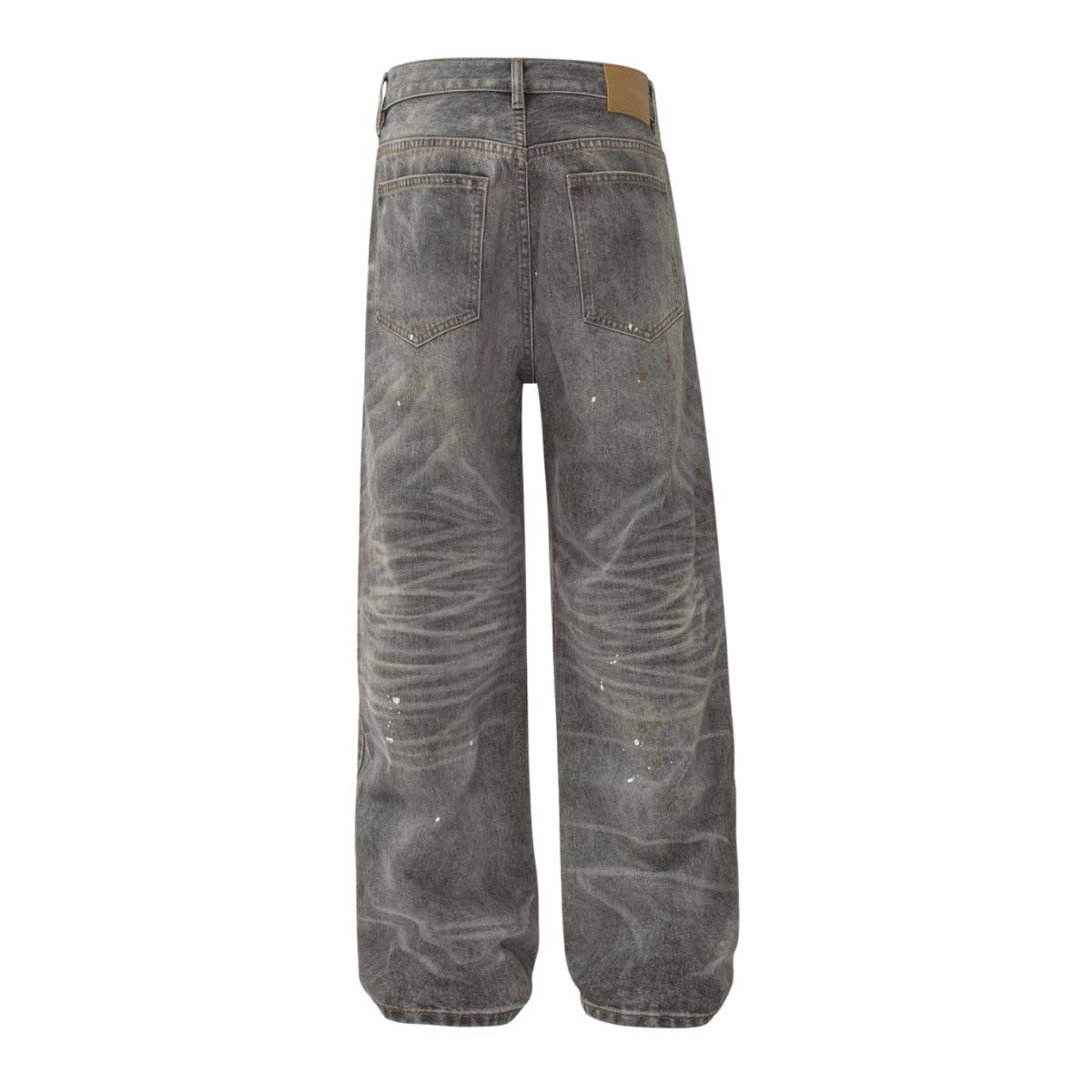 Vintage Washed Distressed Wide Leg Straight Denim Pants