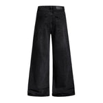 Men's American Street Washed Denim Pants Distressed Loose Flare Zipper