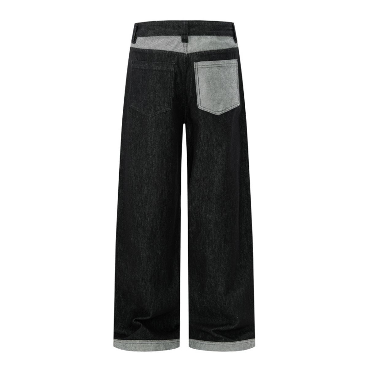 Washed Color‑Block Patchwork Jeans