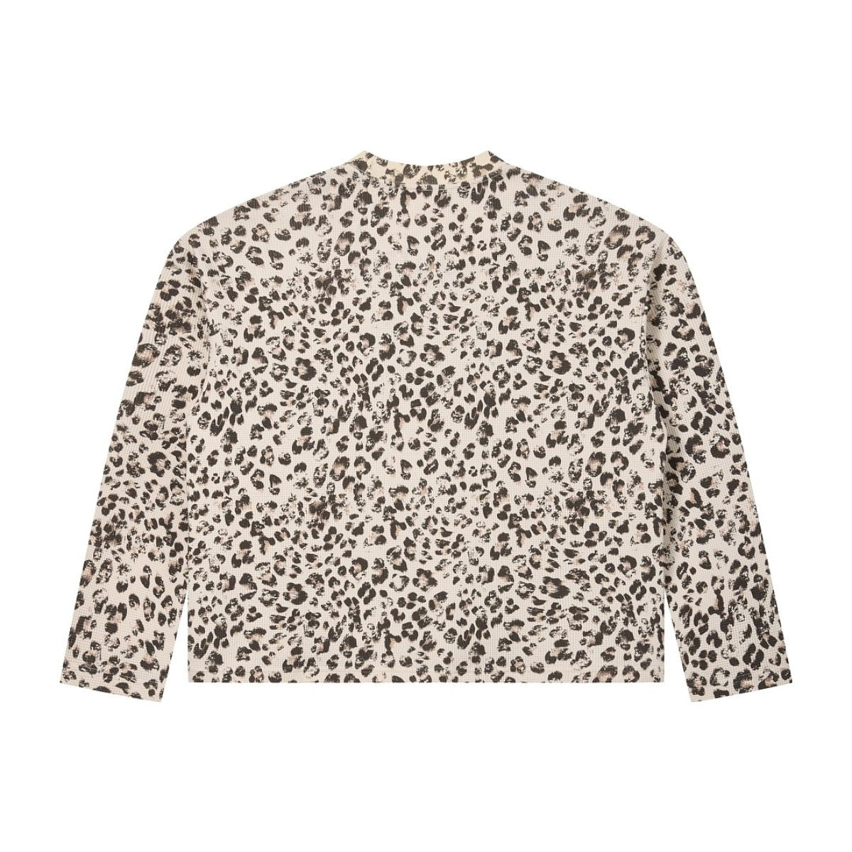 Leopard Print Waffle‑Knit Crew Neck Long Sleeve T‑Shirt
