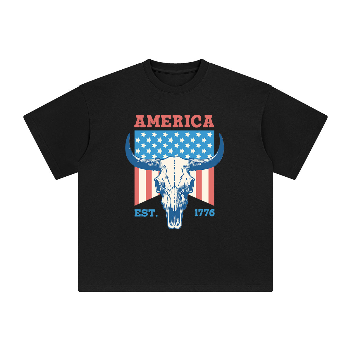 America Sheep Skull Graphic Tee-INNBLAC Fashion Apparel