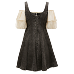 Puff Sleeves Button Front Denim Mini Dress