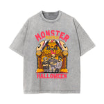 Monster Pumpkin Graphic Washed Tee-INNBLAC Fashion Apparel