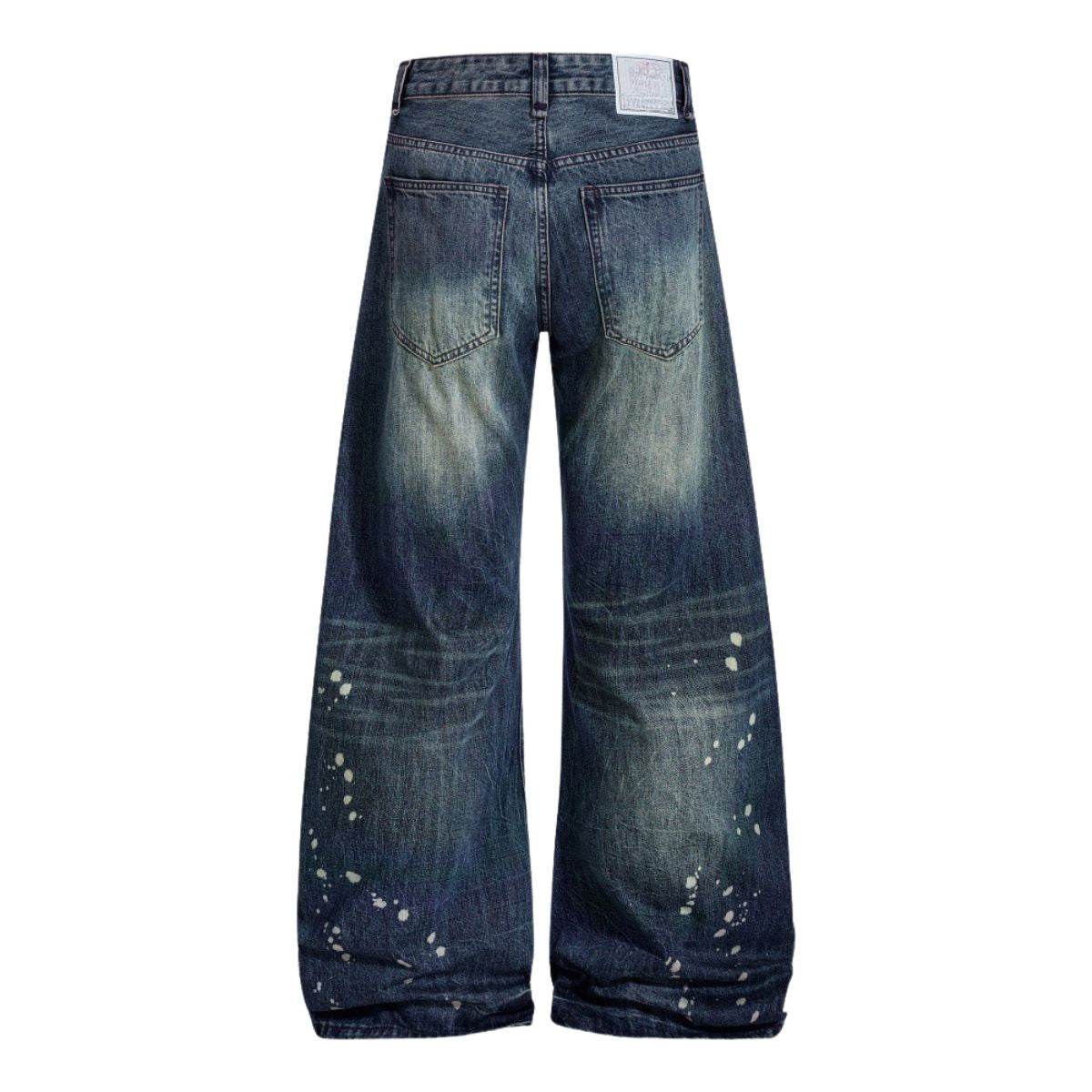 Men's Paint Splatter Washed Denim Wide Leg Pants Distressed Unique