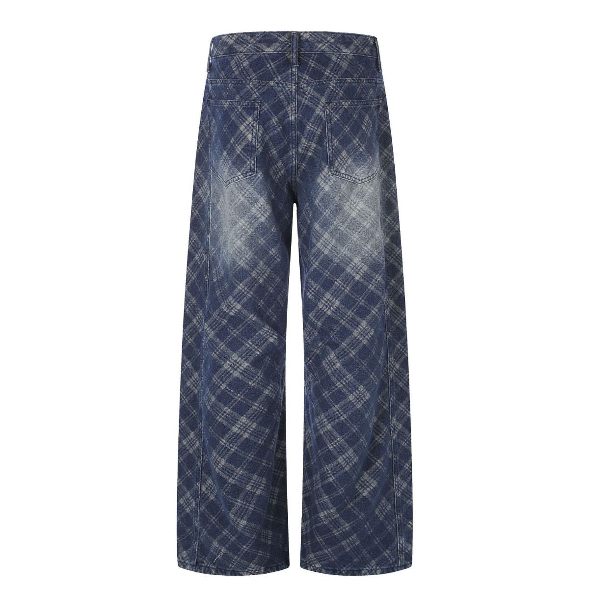 Washed Vintage Plaid Relaxed Retro Denim Jeans
