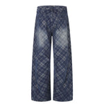 Washed Vintage Plaid Relaxed Retro Denim Jeans
