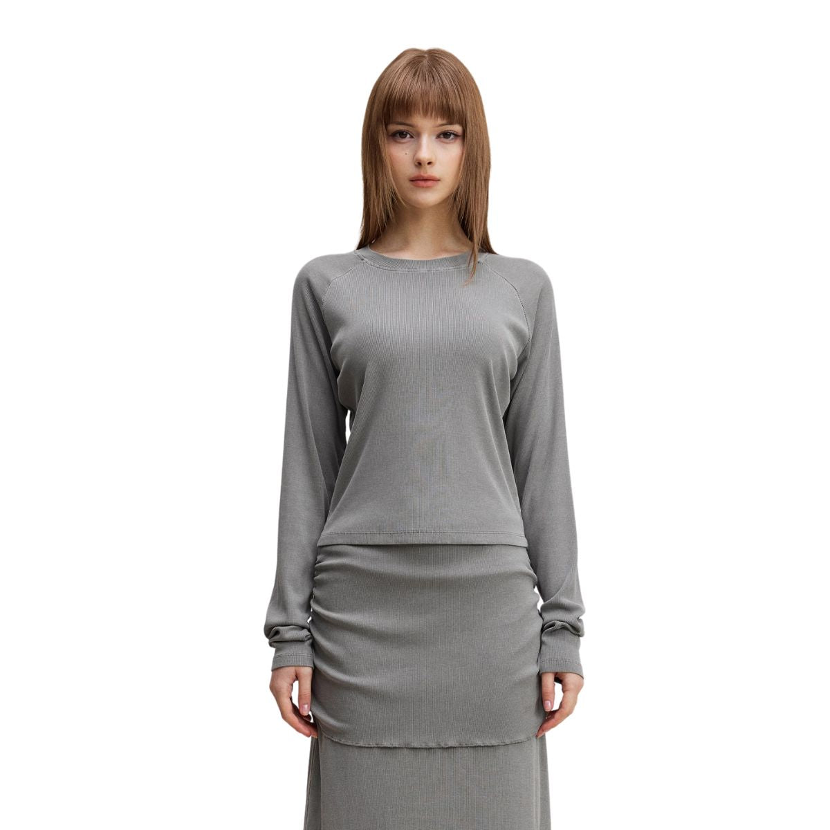 Crew-Neck Long Sleeve Ribbed Top