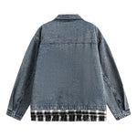 Men's Retro Plaid Patchwork Fake Two-piece Denim Jacket