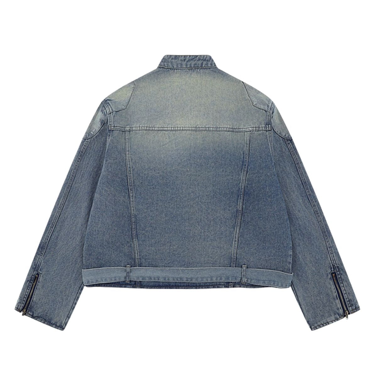 Men's American Zipper Design Washed Distressed Denim Jacket