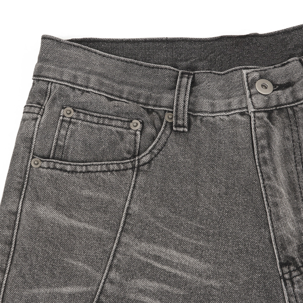 Smoky Gray Distressed Wide-Leg Jeans