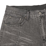 Smoky Gray Distressed Wide-Leg Jeans