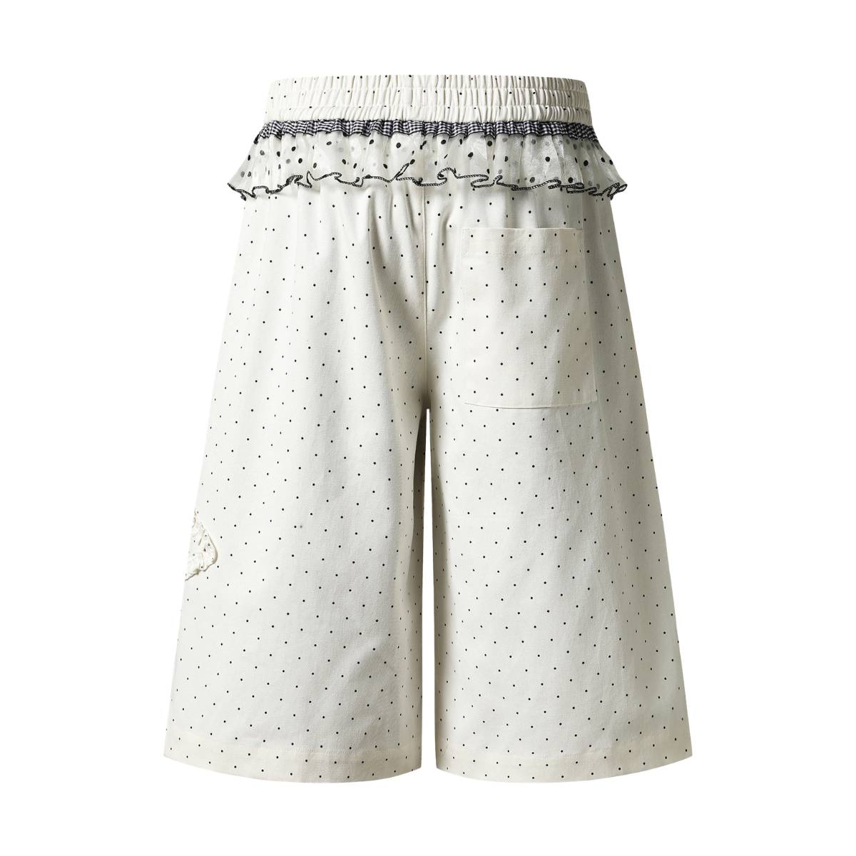 Y2K Polka Dot Graphic Ruffle Waist Baggy Wide-Leg Bermuda Denim Shorts