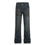 Men's Distressed Paint Splatter Denim Pants Vintage Loose Flare