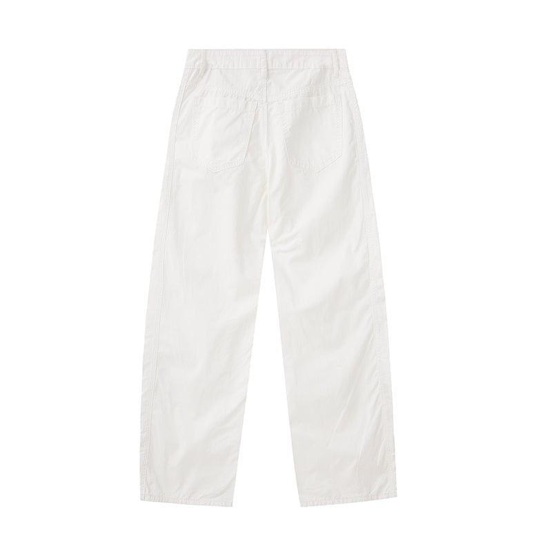White Cotton Barrel-Leg Trousers