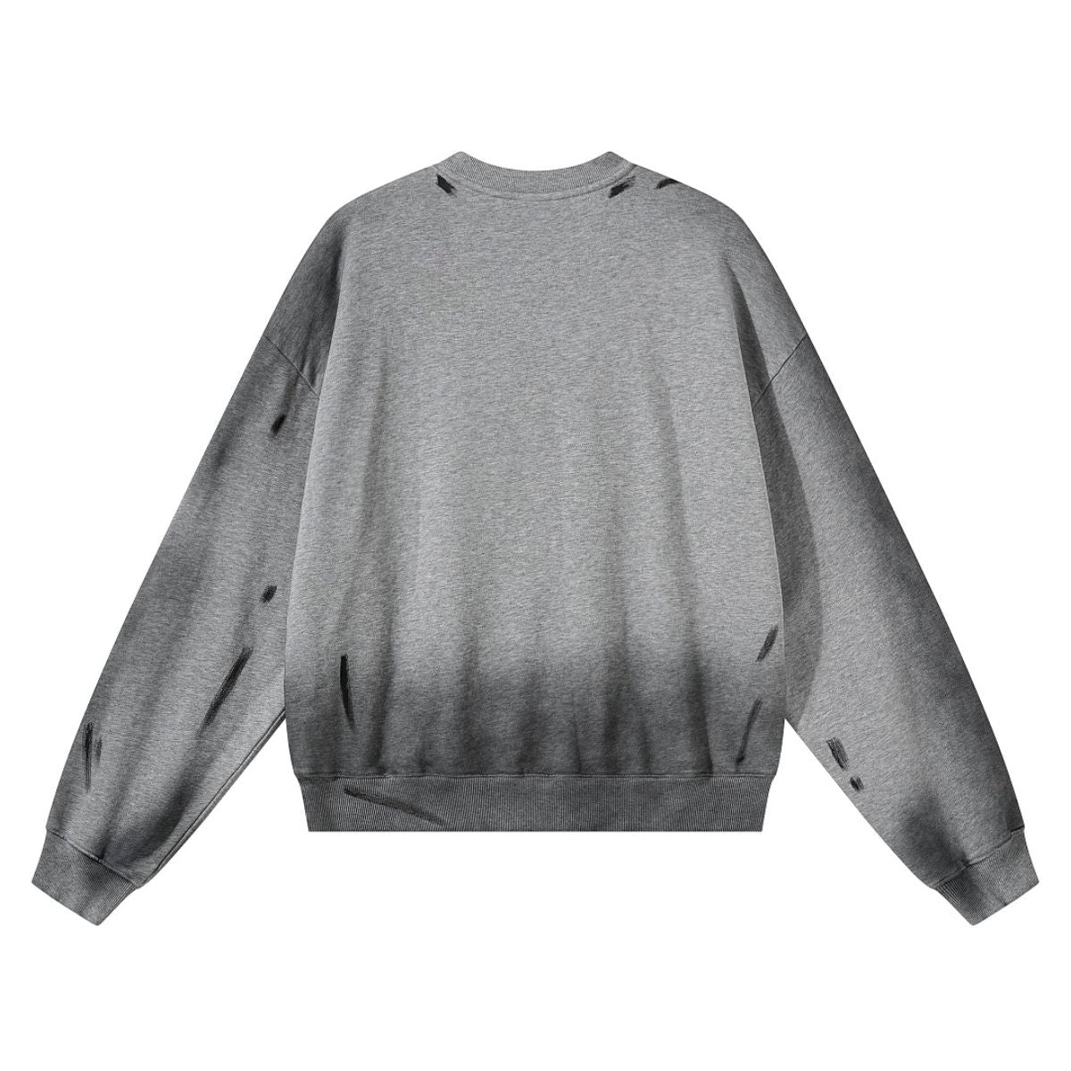 Cotton Terry Washed Distressed Graffiti Drop‑Shoulder Crewneck Sweatshirt