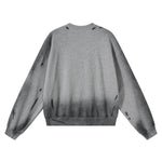 Cotton Terry Washed Distressed Graffiti Drop‑Shoulder Crewneck Sweatshirt