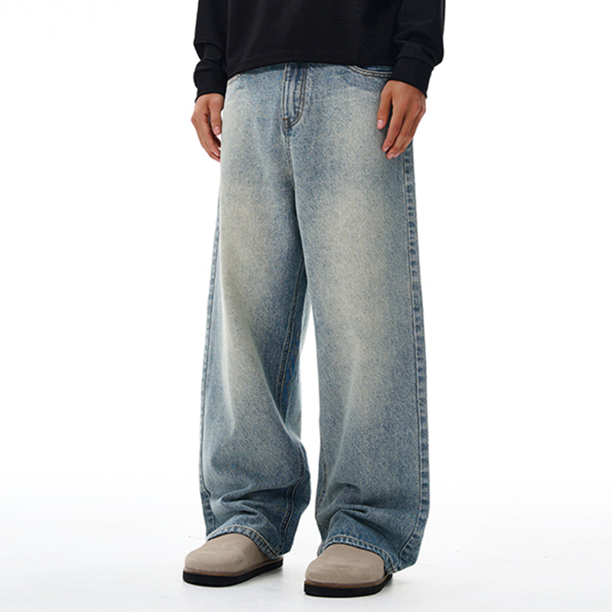 Vintage Washed Wide Leg Relaxed Fit Jeans