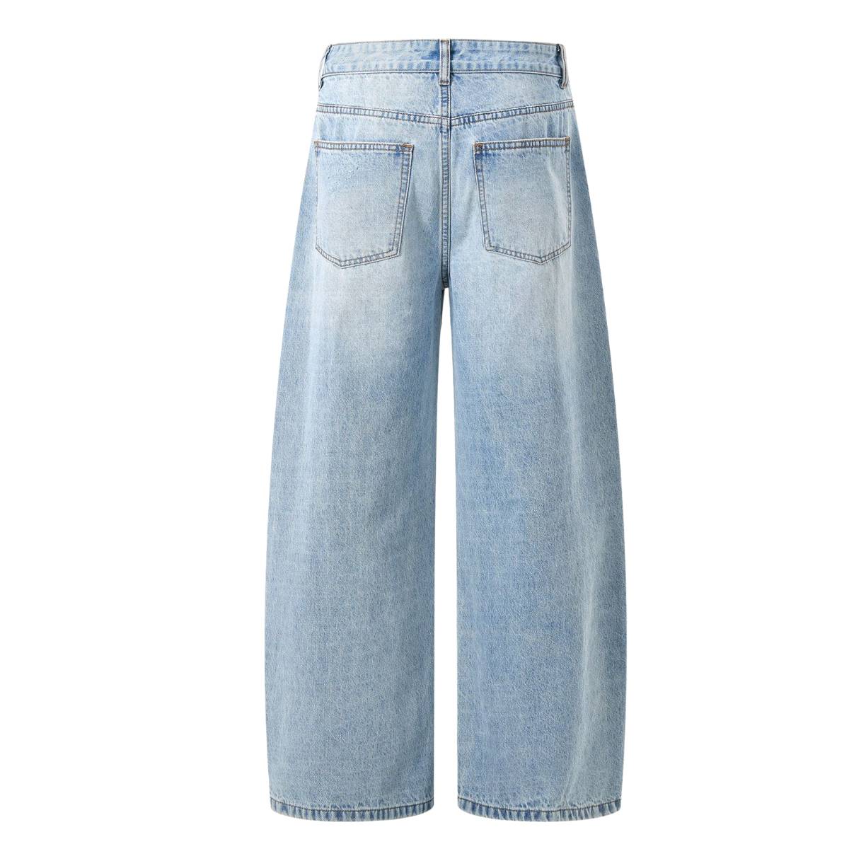 Vintage Washed Ripped Wide Leg Straight Denim Jeans