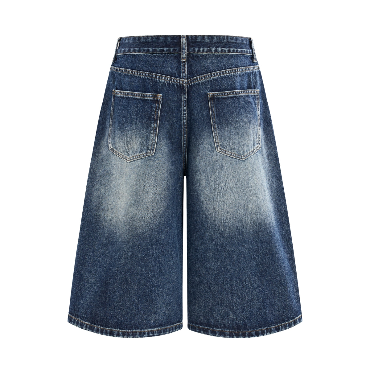 Washed Indigo Relaxed Fit Utility Denim Shorts