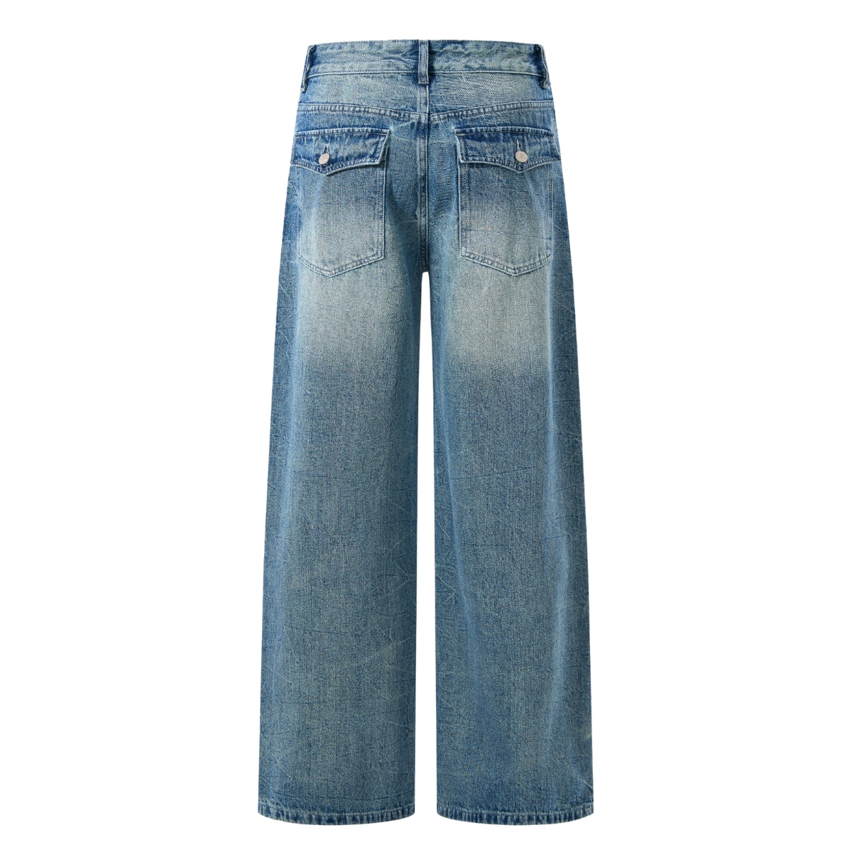 Medium Blue 3D-Whisker Baggy Jeans