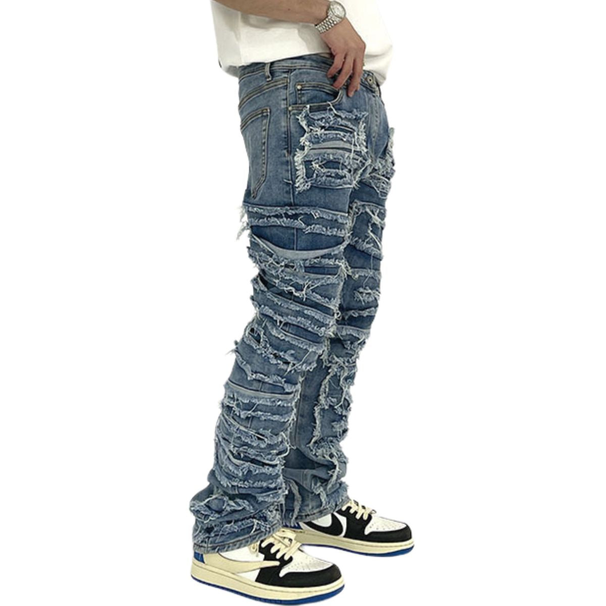 Smoke Rise Men's Distressed Stacked Slim Fit Jeans