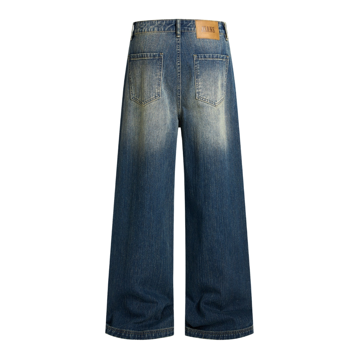 Vintage Whiskered Slub Relaxed Wide-Leg Denim Pants