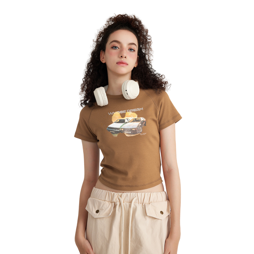Retro Cars Graphic Crop Top-INNBLAC Fashion Apparel