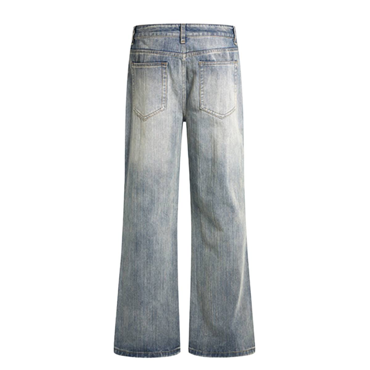 Gradient Washed High Rise Curved Leg Loose Wide Leg Denim Jeans