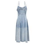 Button-Front Spaghetti Straps Denim Midi Dress