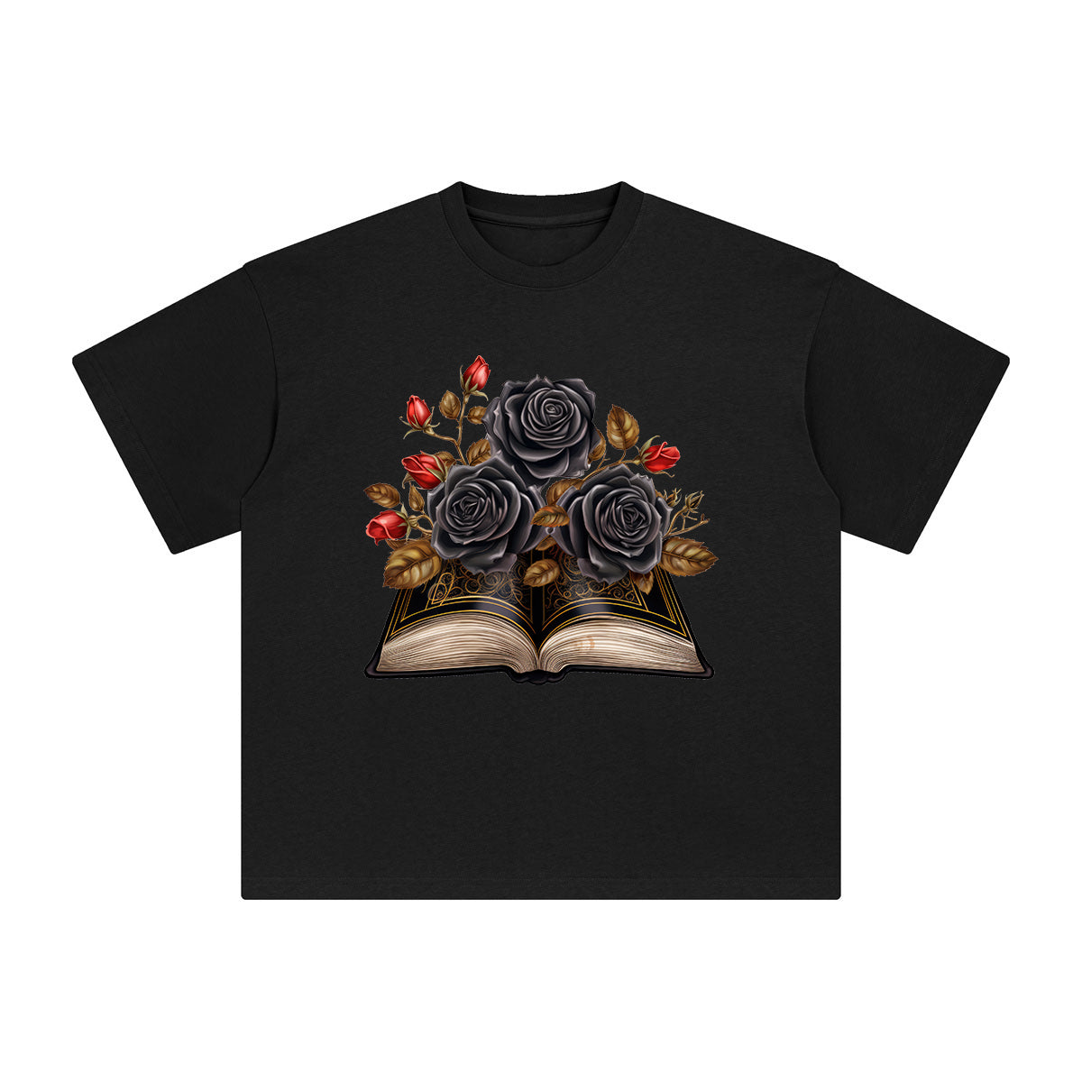 Halloween Book & Black Rose Graphic Tee-INNBLAC Fashion Apparel