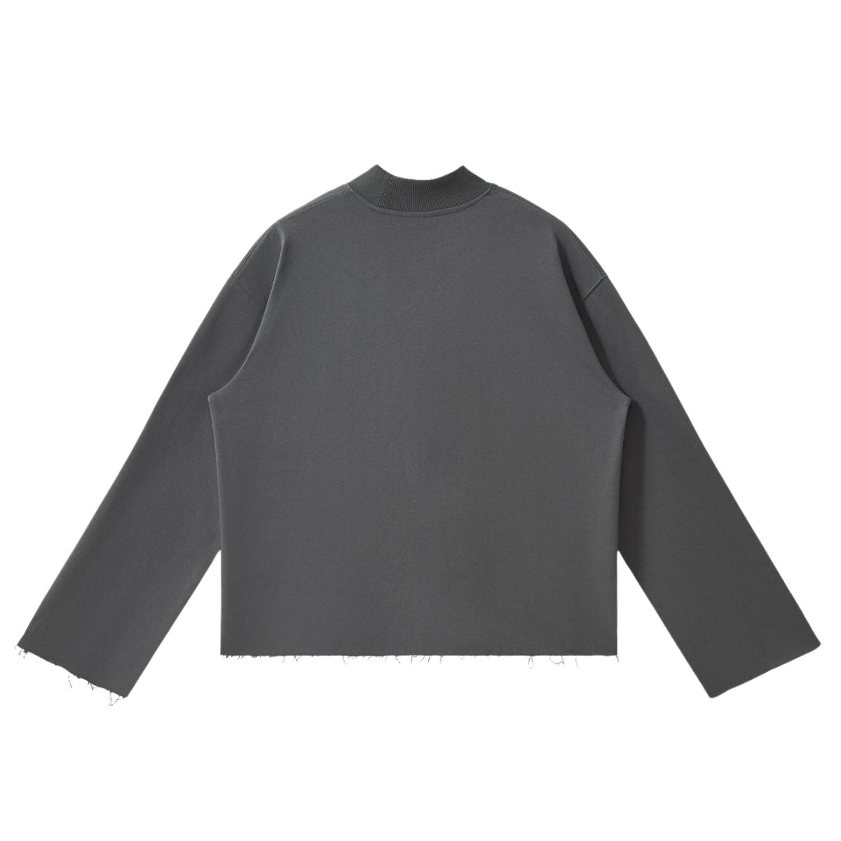 Short‑Wide Mock Neck Sweatshirt With Raw Frayed Loop Hem