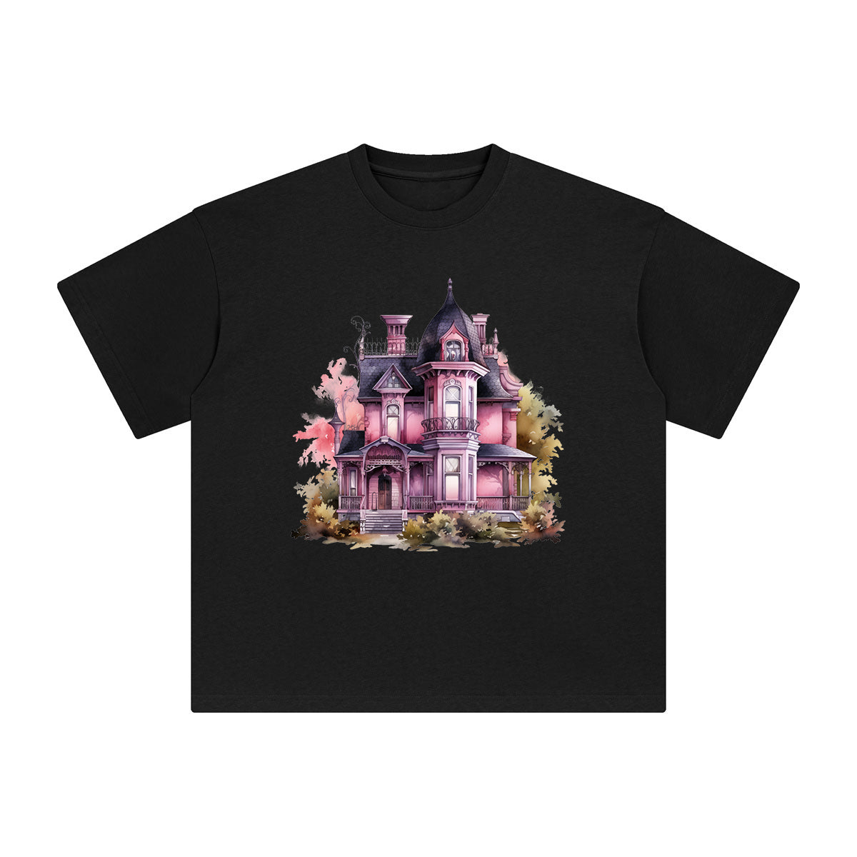 Halloween Pink House Graphic Tee-INNBLAC Fashion Apparel