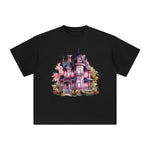 Halloween Pink House Graphic Tee-INNBLAC Fashion Apparel