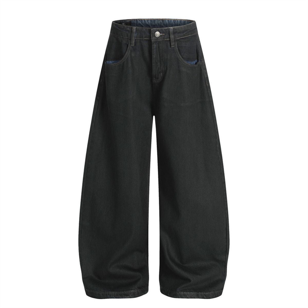 Men's Distressed Washed Denim Curved Pants Loose Wide Leg Street