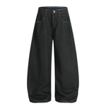 Men's Distressed Washed Denim Curved Pants Loose Wide Leg Street