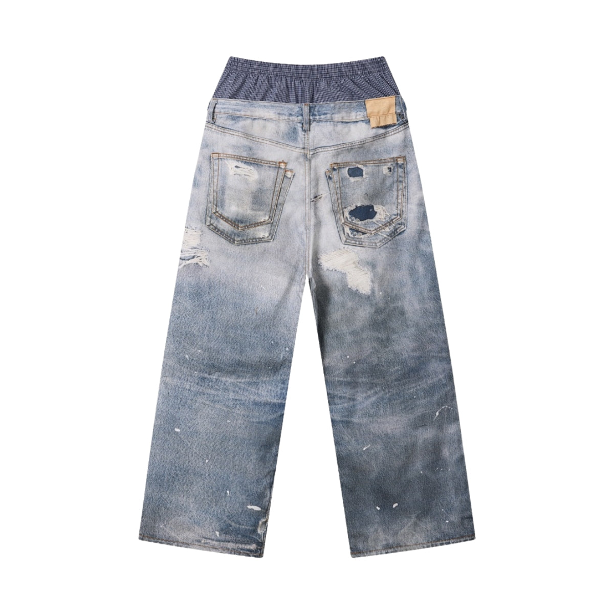 West Coast Double Waist Denim Texture Wide Leg Pants