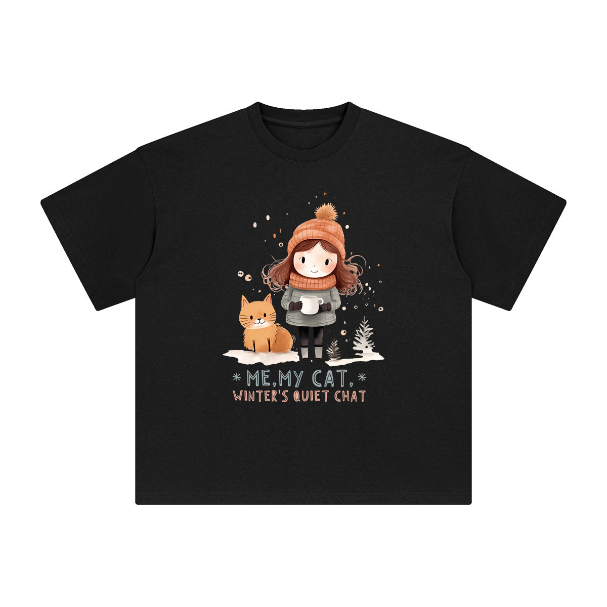 Girl Chatting With Cat Graphic Tee-INNBLAC Fashion Apparel