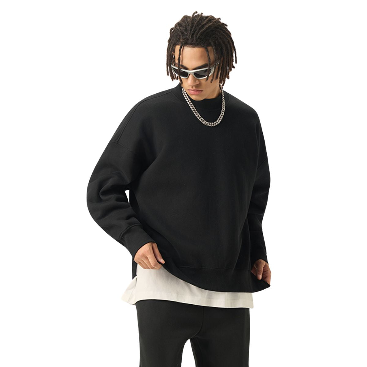 Solid Color Side-Split Fleece Sweatshirt