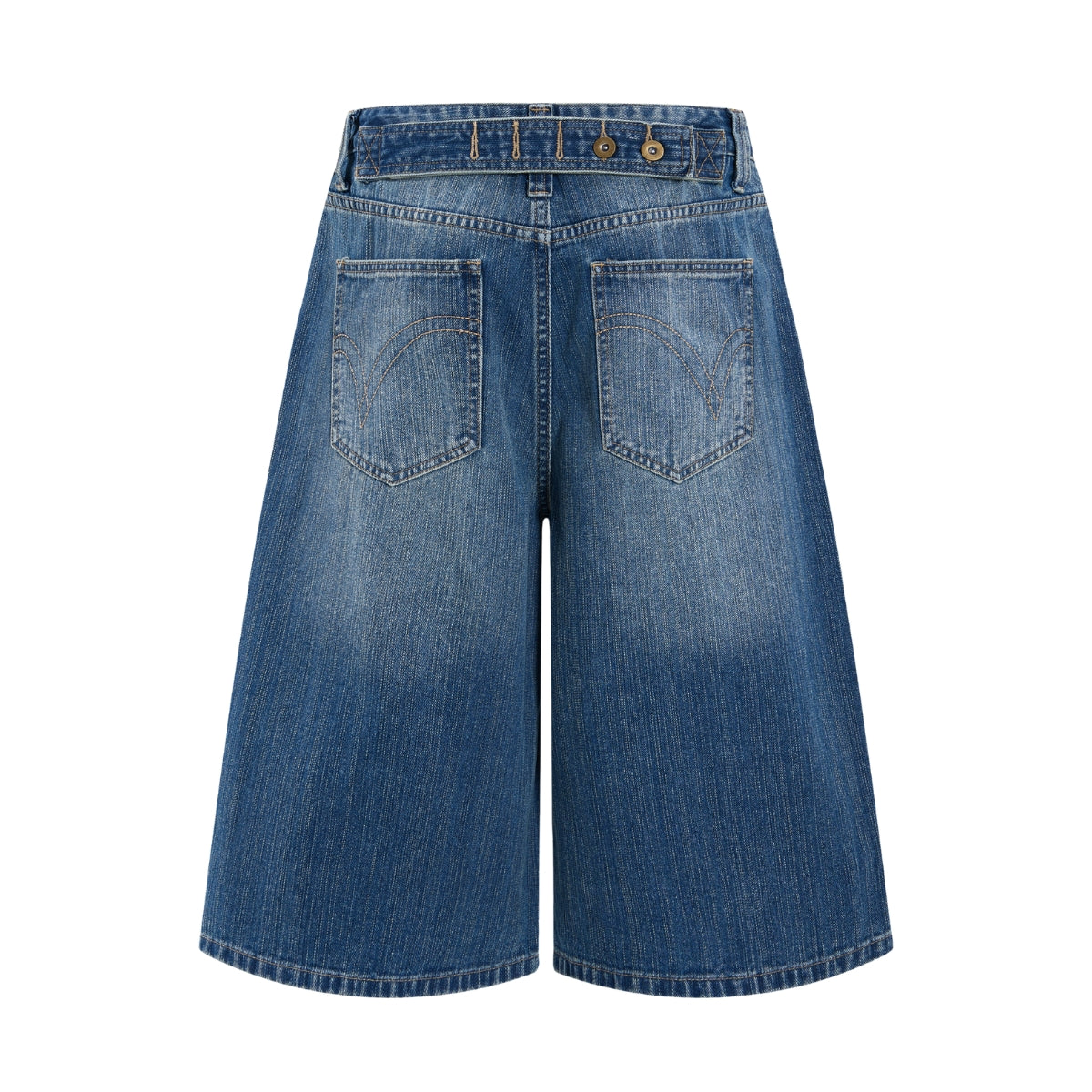 Retro Washed Denim Wide-Leg Bermuda Short
