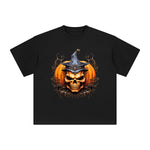 Halloween Pumpkin Skull Graphic Tee-INNBLAC Fashion Apparel