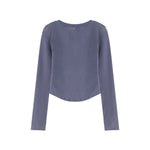 Women's Cotton Snow Wash U Neck Long Sleeve Cropped T-Shirt