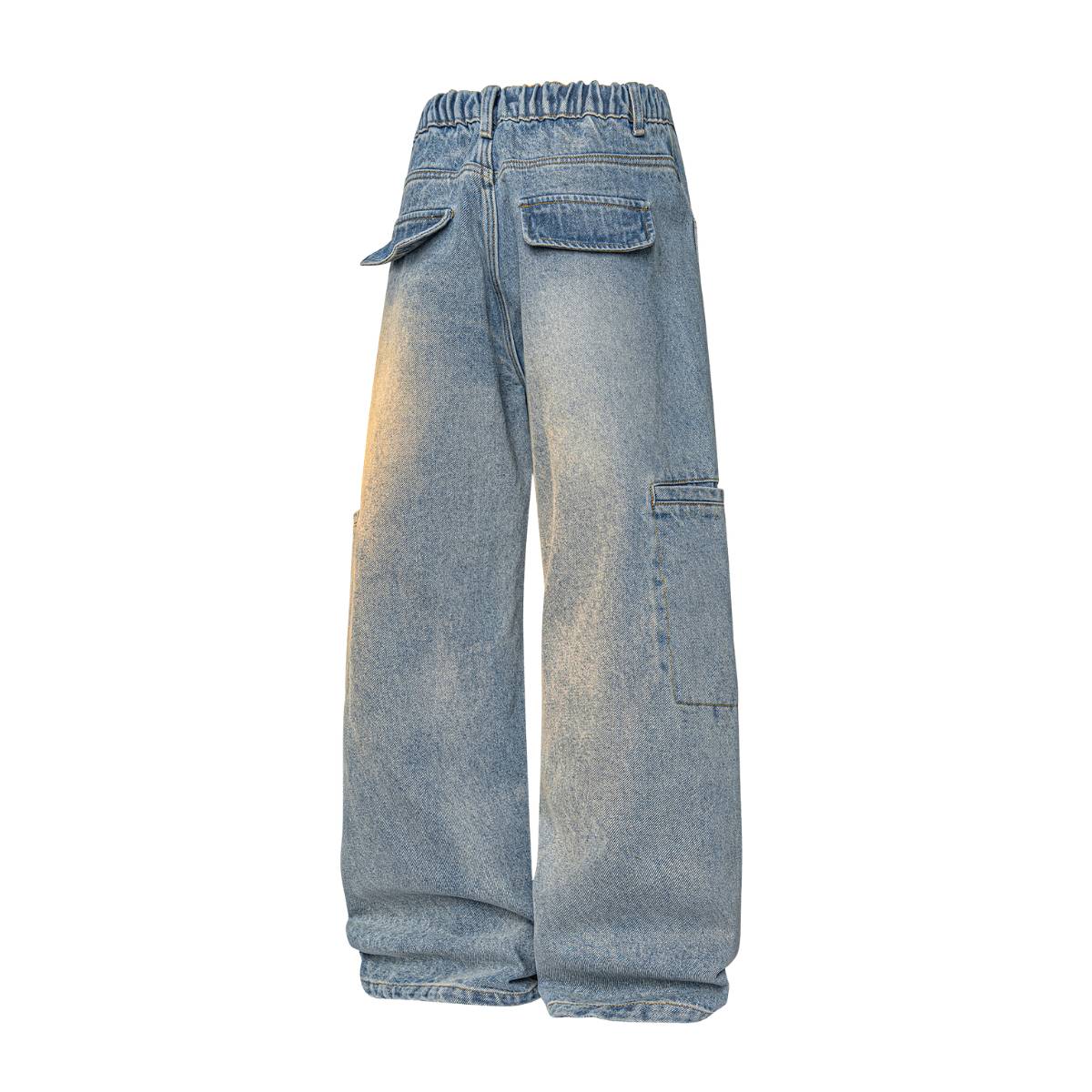 Faded Distressed Pleat Panel Oversized Loose Flared Jeans