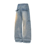 Faded Distressed Pleat Panel Oversized Loose Flared Jeans