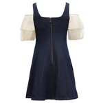 Puff Sleeves Button Front Denim Mini Dress