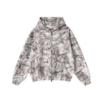 Double-Slider Zipper Branch Camouflage Fleece Hoodie